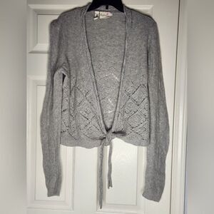 Pure DKNY  M/L Gray Lngslvs Knitted Tie WOOL CASHMERE Women’s Opened Cardigan
